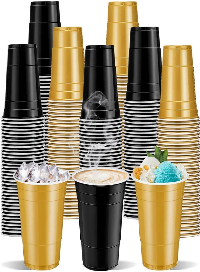 cssopenss 120 pcs Black and Gold plastic cups Happy New Year Plastic Cups 16 oz black gold Cups for party drinking Tastings served Snacks Barbecues Picnics - Image 1